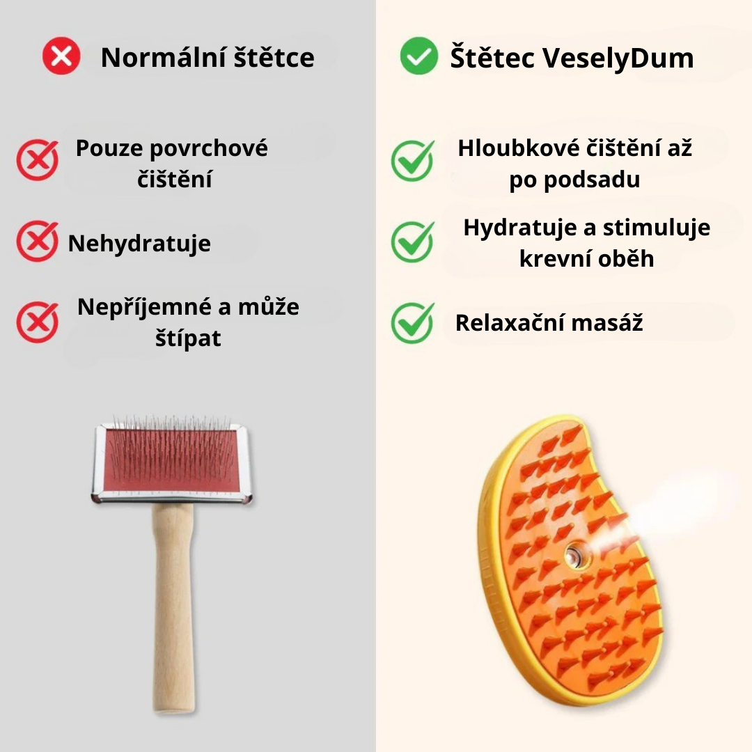 VeselyDum Osvěžující parní kartáč na srst - pro psy a kočky